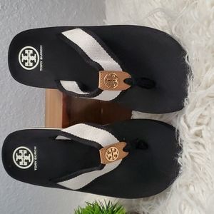 Tory Burch Canvas Strap Flip Flops, sz 9